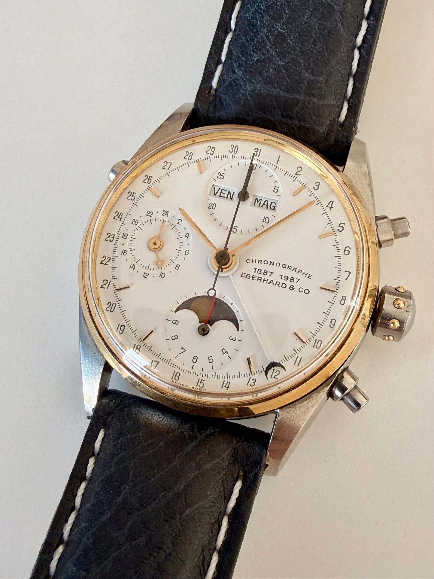 EBERHARD & Co. NAVY MASTER CHRONOGRAPH FULL CALENDAR/ MOONPHASE STEEL GOLD 
(CENTENARY EBERHARD 1887/1987)
