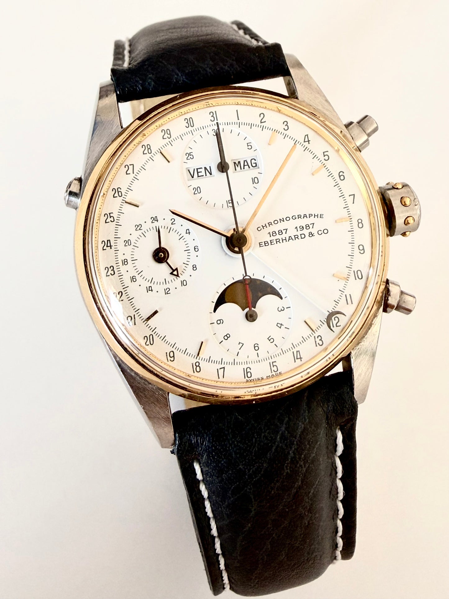 EBERHARD & Co. NAVY MASTER CHRONOGRAPH FULL CALENDAR/ MOONPHASE STEEL GOLD 
(CENTENARY EBERHARD 1887/1987)
