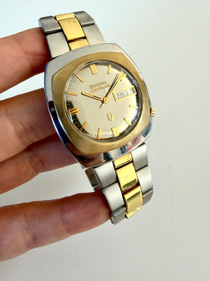 Bulova Accutron Cushion Two Tone Men's Tuning Fork Vintage 1973 Wristwatch 218