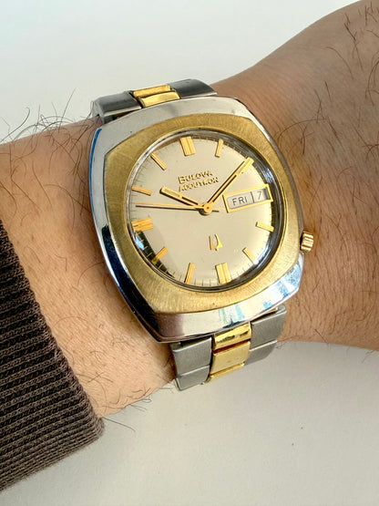 Bulova Accutron Cushion Two Tone Men's Tuning Fork Vintage 1973 Wristwatch 218