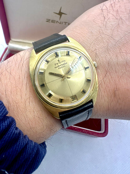 ZENITH 28800 AUTOMATIC Classic Tonneau Date yellow gold 18KT 1970's